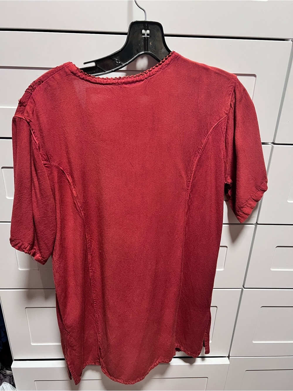 Women's Embellished Scoop Neck Top - Deep Red - Picture 5 of 5